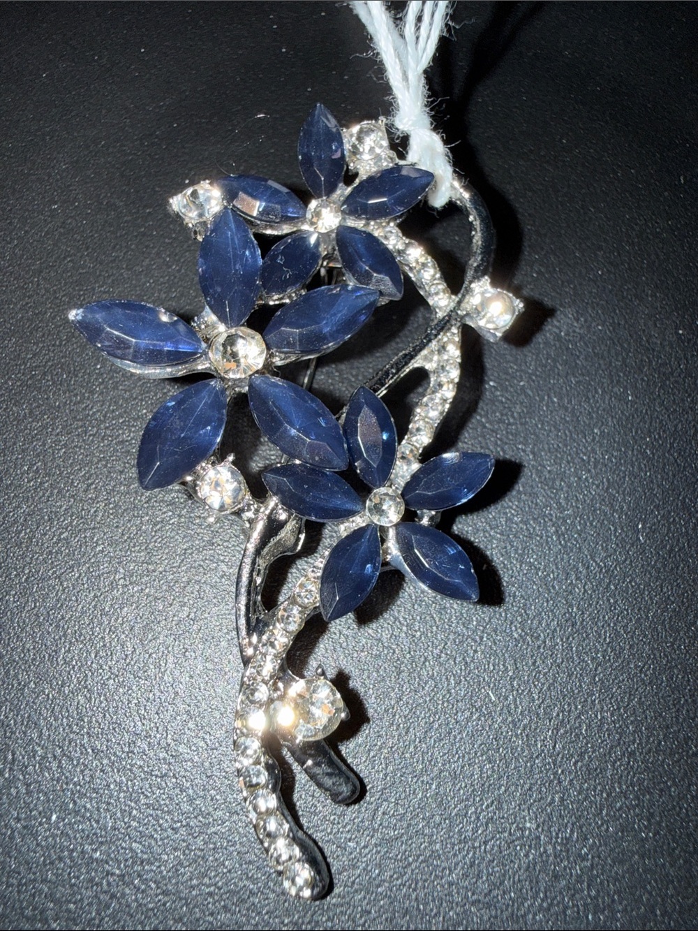 Navy Blue Crystal Floral Brooch - Women Jewelry